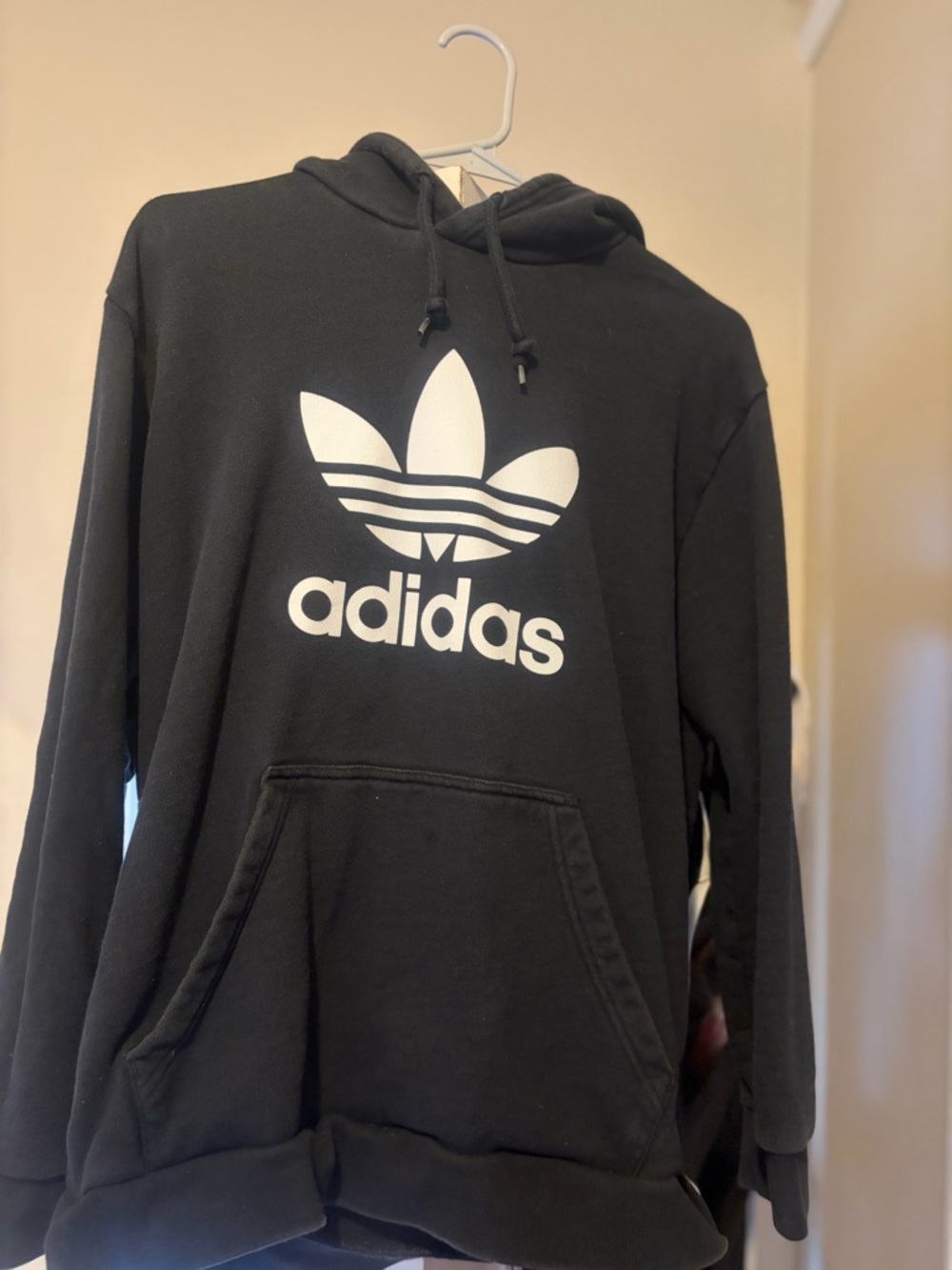 adidas Black Crewneck Hoodie with White Trefoil Logo